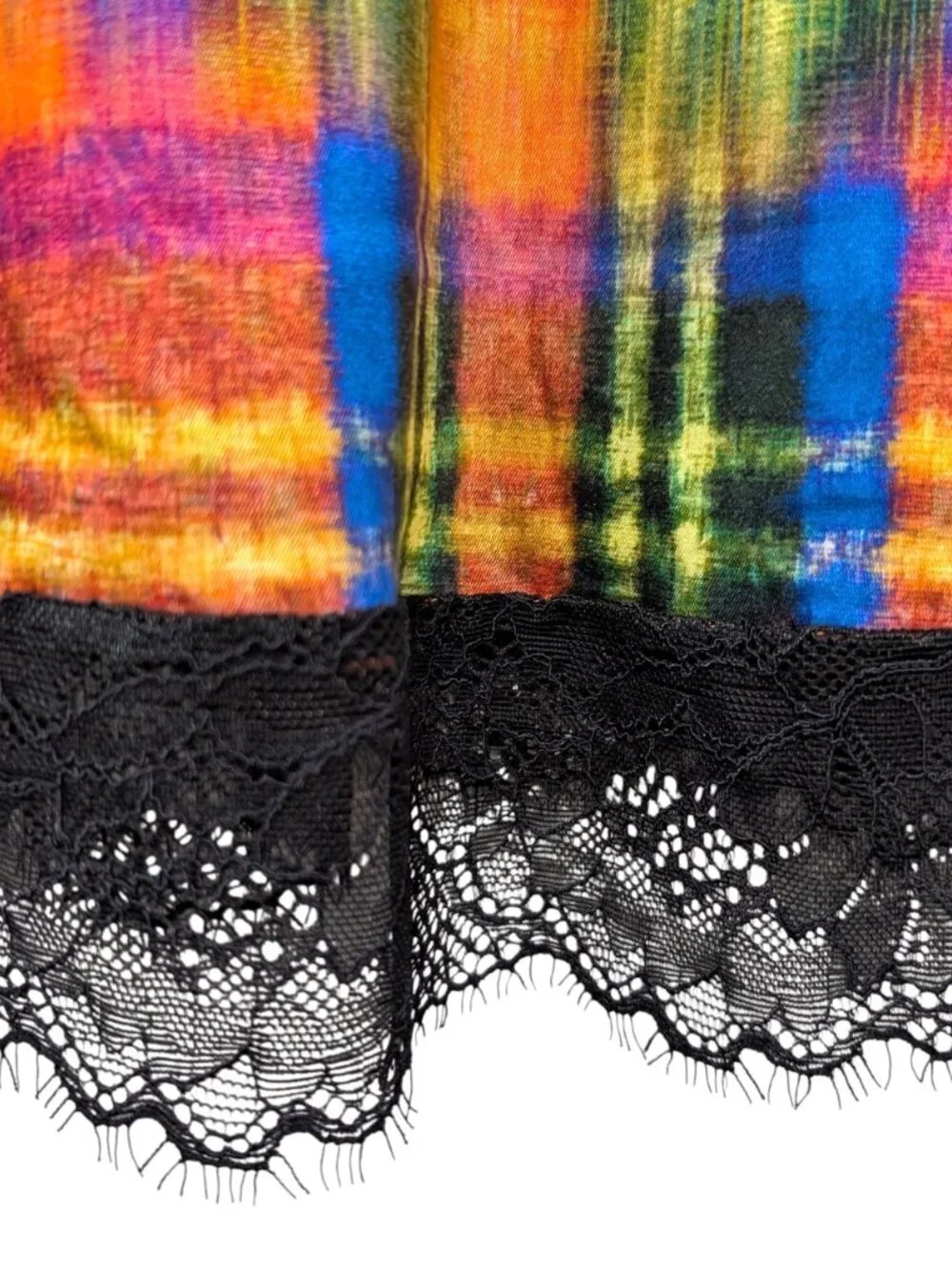 Desigual Womens NWT Size S Neon Tartan Plaid Pull On Lace Hem Trim Slip Skirt - Picture 6 of 10